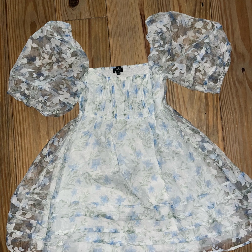 Lulu's White and Blue Floral Dress